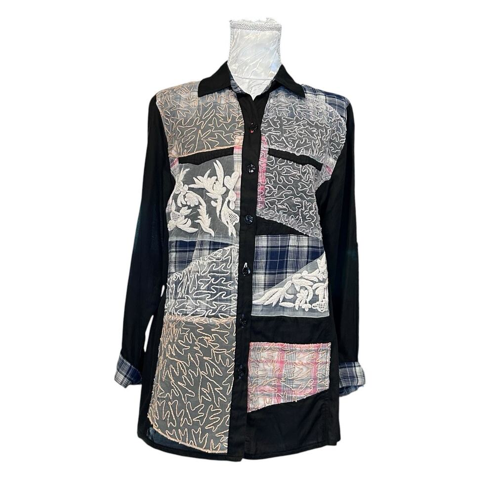 Parsley & Sage Patchwork Tunic Black Mixed Print Oversized High Low Size M - Picture 2 of 13